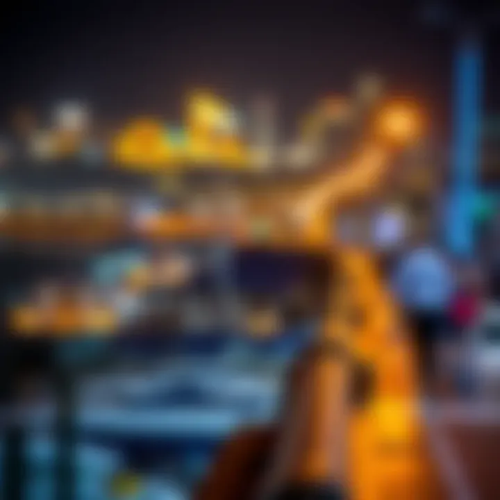 Nighttime panorama of Marine Drive illuminated with city lights and activity