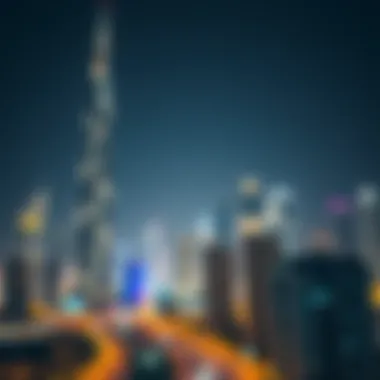Millennium Tower at Night Night view of Millennium Tower illuminating Dubai's skyline