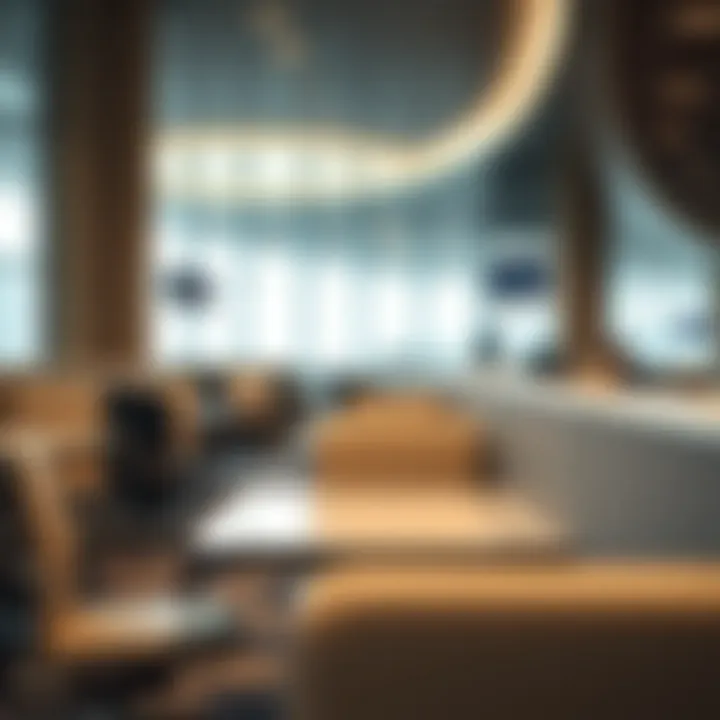Business lounge amenities including workstations and power outlets