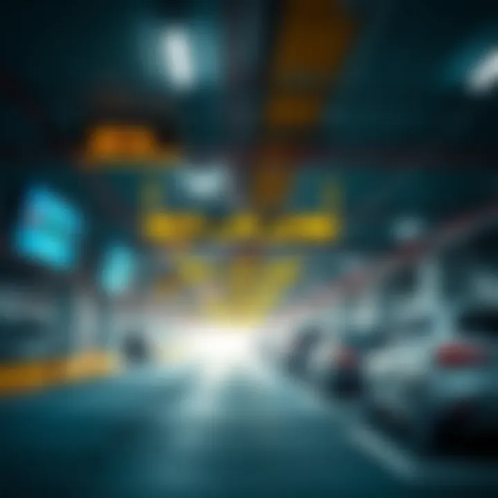 High-tech parking solution with digital displays and automated systems
