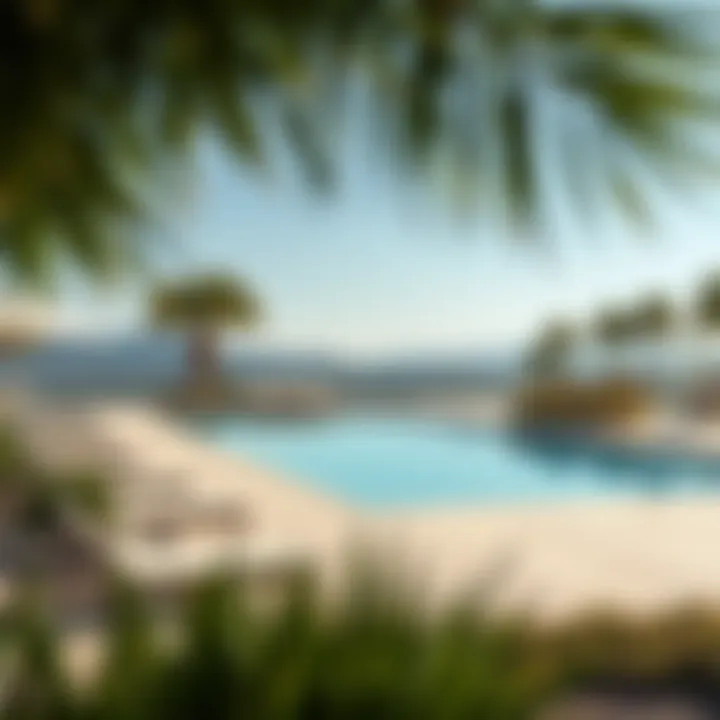 Outdoor pool area at Pearl Creek Hotel surrounded by lush landscaping