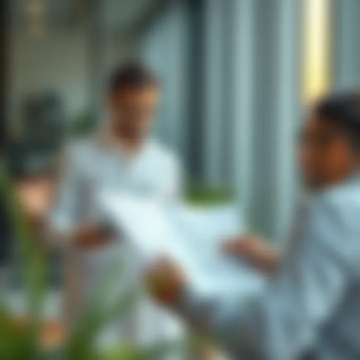 Investor examining property documents and market reports