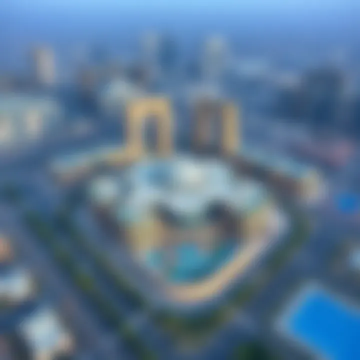 Aerial view of Safa One showcasing its unique architectural design amidst Dubai's skyline