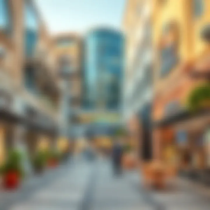 Bustling commercial area in Spinneys Town Square, filled with shops and cafes.
