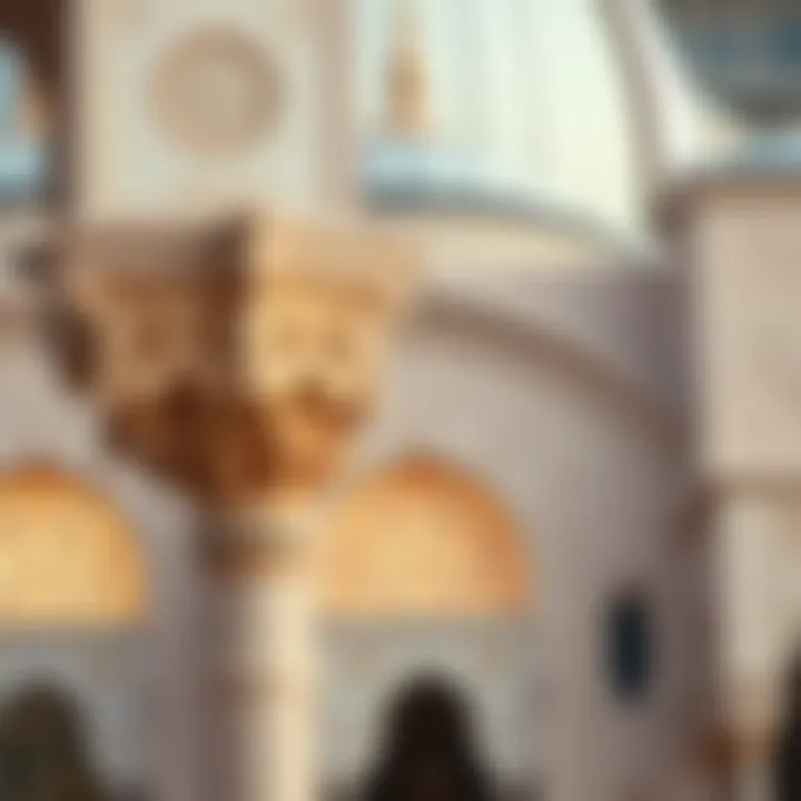 A close-up of the decorative elements of a mosque in Dubai, highlighting artistic craftsmanship
