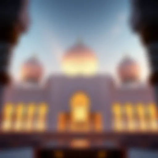 A stunning view of the Sheikh Zayed Grand Mosque showcasing intricate architectural details