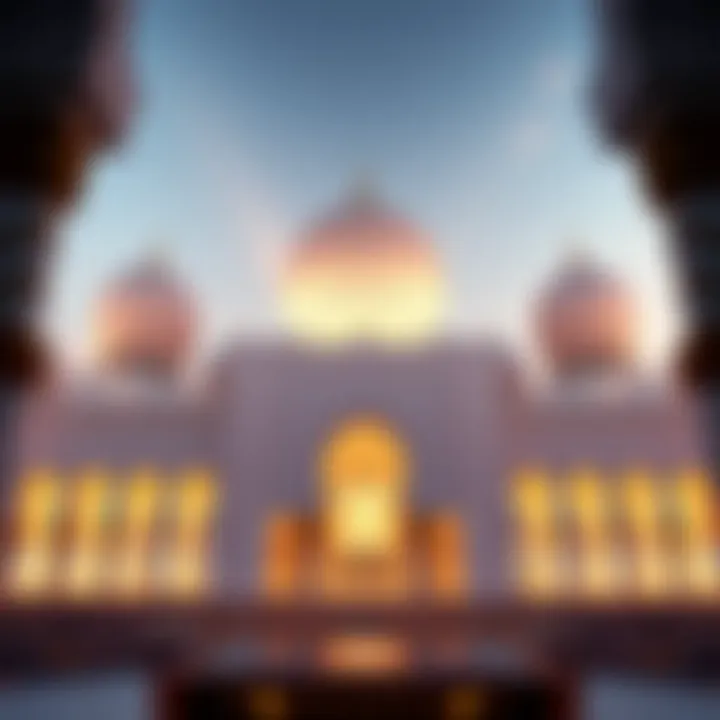 A stunning view of the Sheikh Zayed Grand Mosque showcasing intricate architectural details