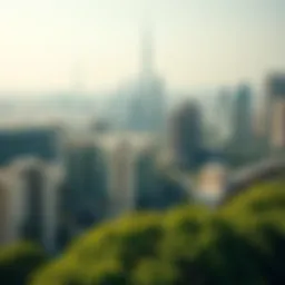 Aerial view of the UAE skyline with greenery