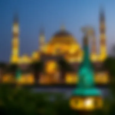 Mosque Illuminated for Ramadan Stunning view of a mosque lit up for Ramadan